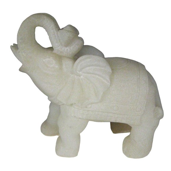 White Elephant Figurine Asian 5 In Resin Trunk Tusks Chinese Character STAIN - Picture 11 of 12